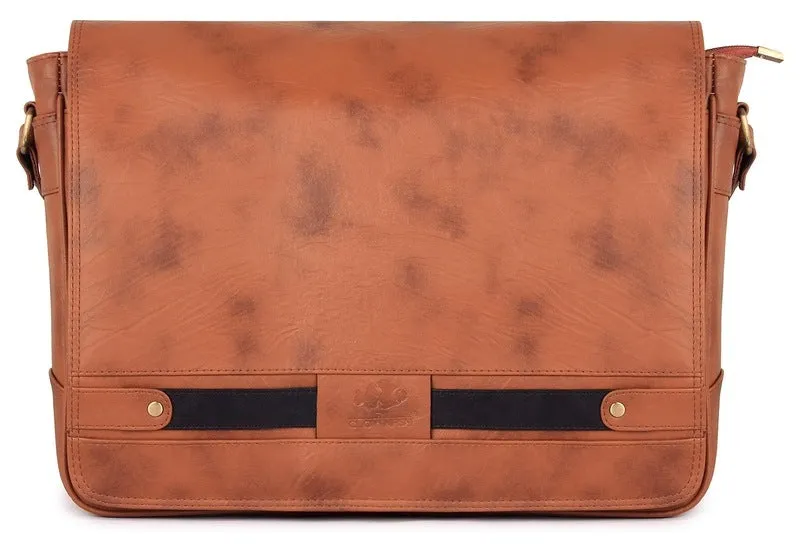 15.6-inch Laptop Briefcase - Faux Leather Messenger Bag | Slim Cushioned Sleeve | Honey Brown