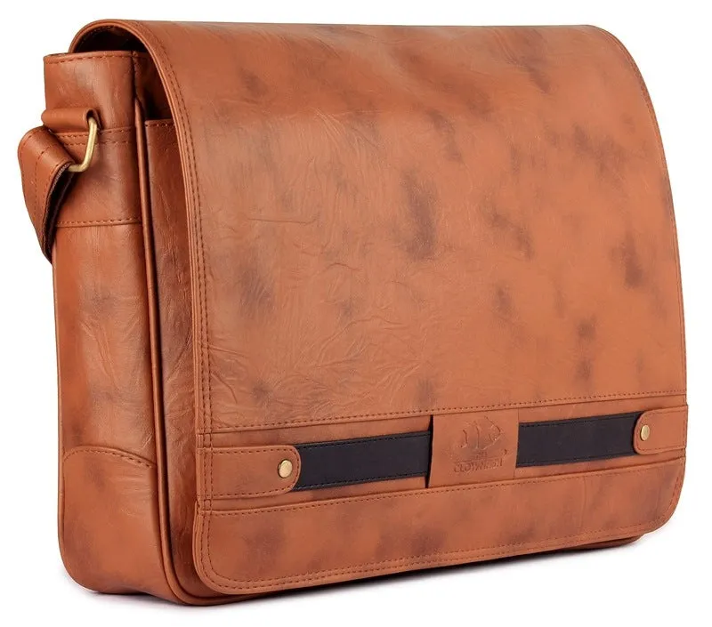 15.6-inch Laptop Briefcase - Faux Leather Messenger Bag | Slim Cushioned Sleeve | Honey Brown