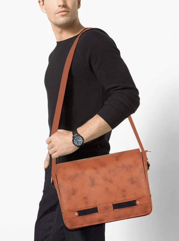 15.6-inch Laptop Briefcase - Faux Leather Messenger Bag | Slim Cushioned Sleeve | Honey Brown