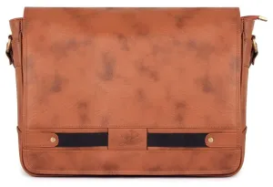 15.6-inch Laptop Briefcase - Faux Leather Messenger Bag | Slim Cushioned Sleeve | Honey Brown