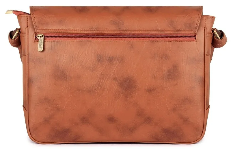 15.6-inch Laptop Briefcase - Faux Leather Messenger Bag | Slim Cushioned Sleeve | Honey Brown