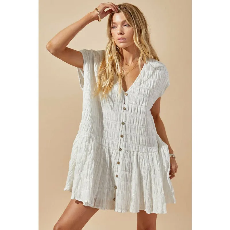 *ACCORDION TEXTURED MINI DRESS WHITE