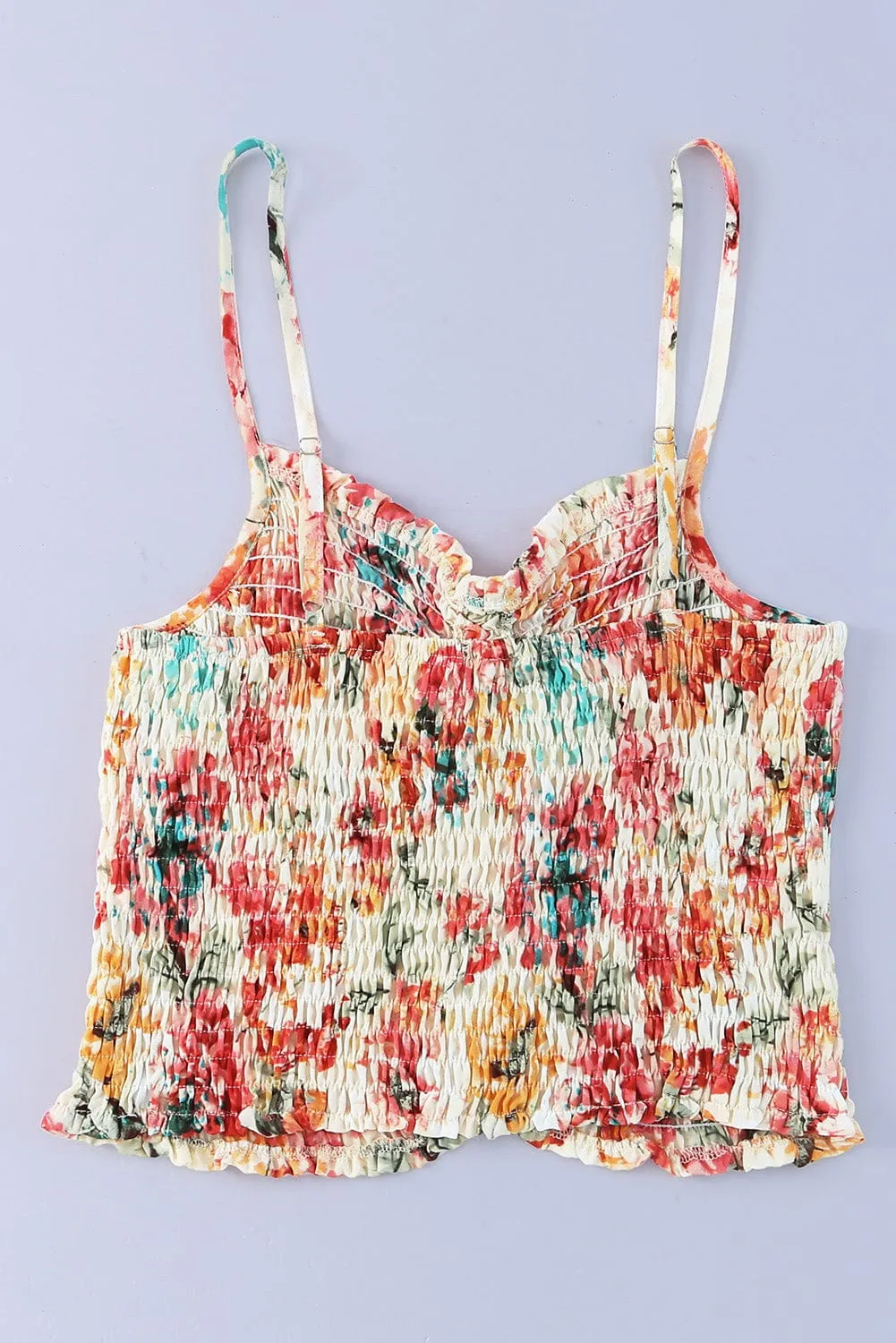 Apricot Smocked Floral Print Ruched Camisole