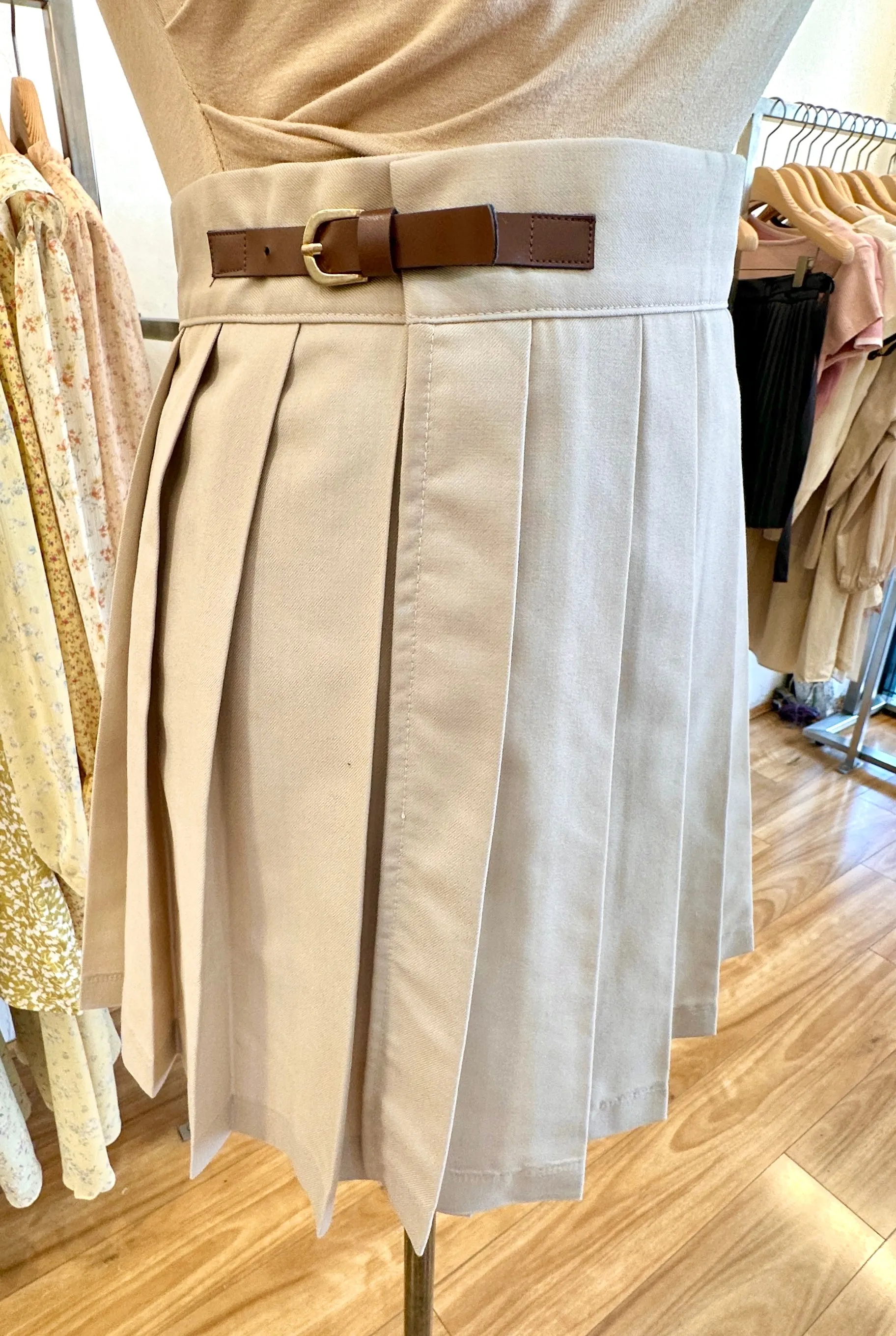 Beige Mini Pleated Skirt