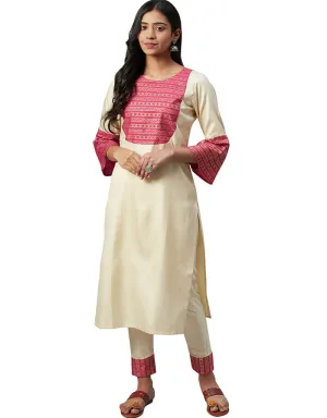 Beige Poly Silk Pant Kurti