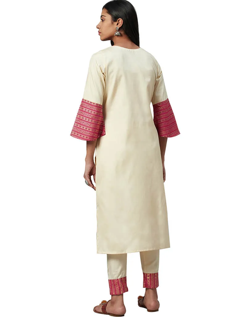 Beige Poly Silk Pant Kurti