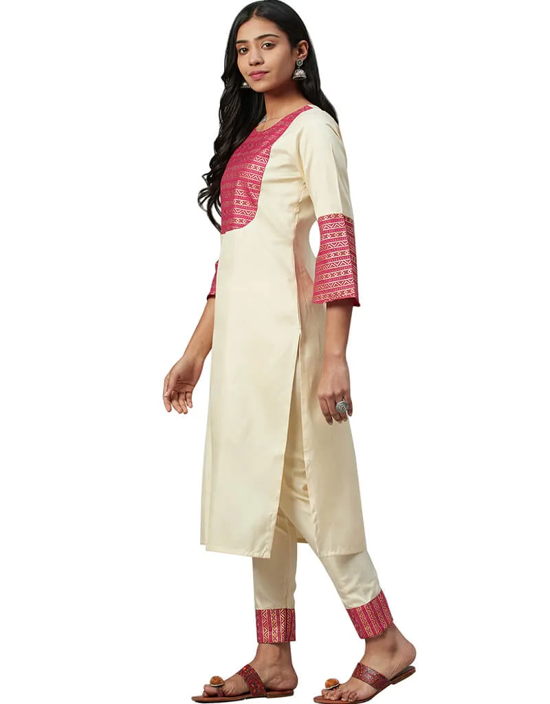 Beige Poly Silk Pant Kurti