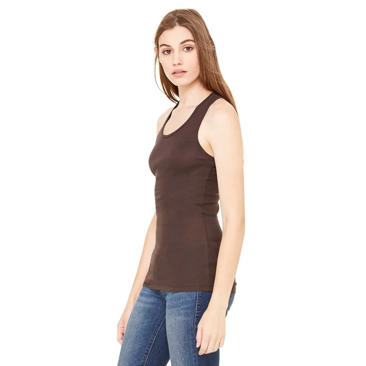 Bella   Canvas Women's Chocolate Sheer Mini Rib Racerback Tank