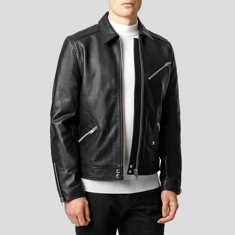 Benn Black Motorcycle Leather Jacket for Men