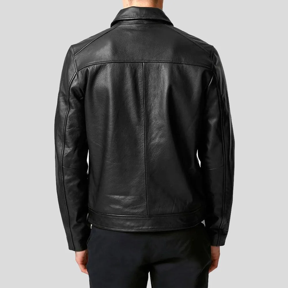 Benn Black Motorcycle Leather Jacket for Men