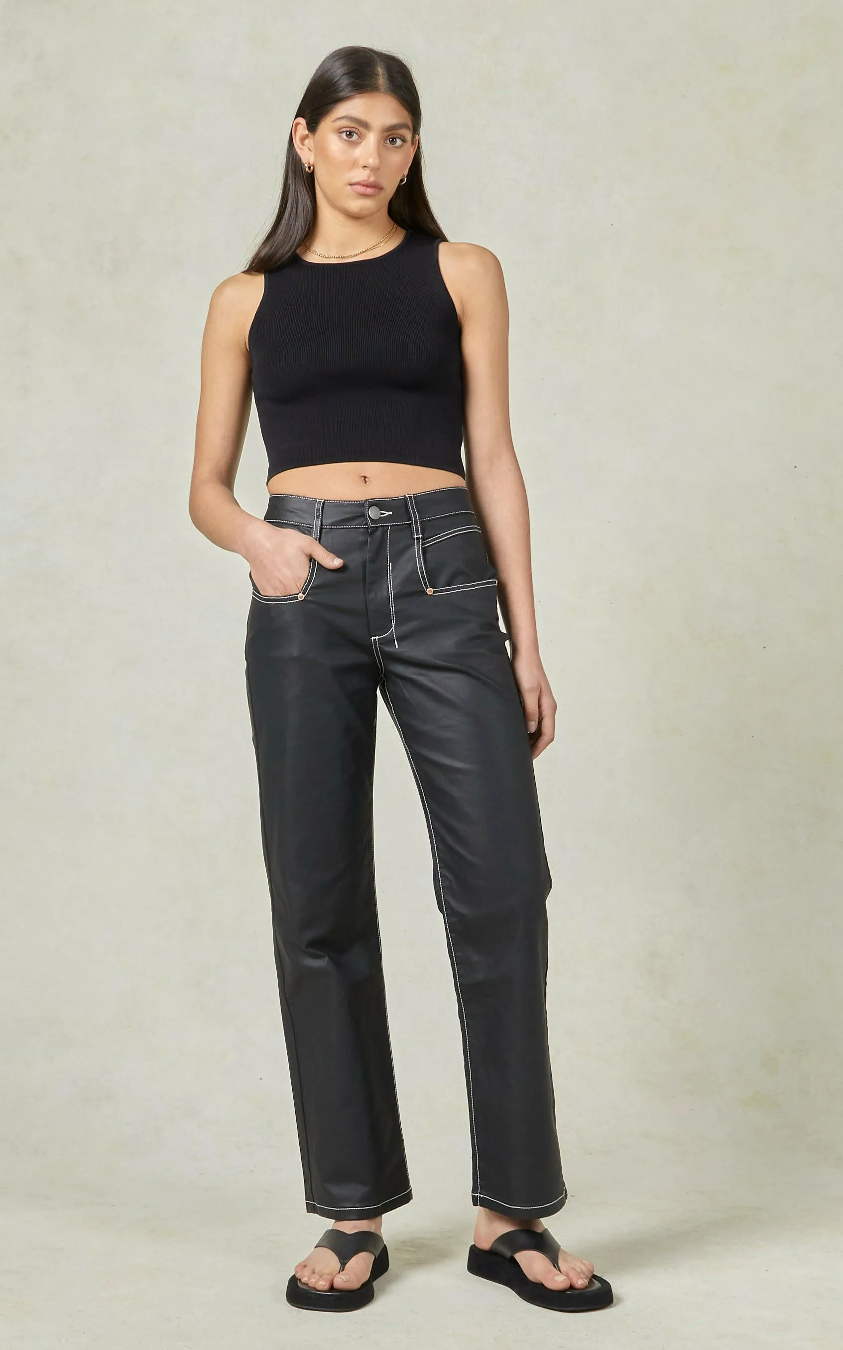 Betzy Coated Denim Black Jeans