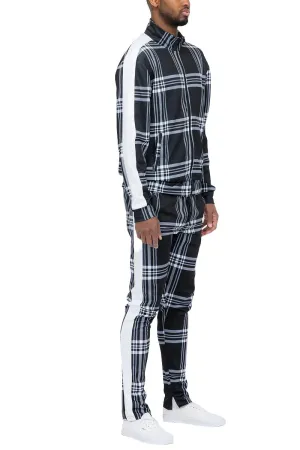 Black Plaid Track Jacket and Pant Set