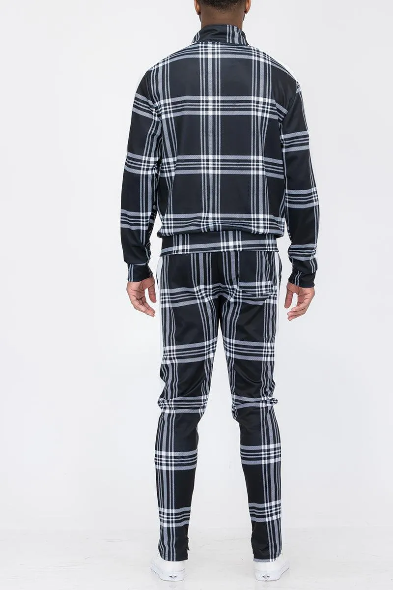 Black Plaid Track Jacket and Pant Set