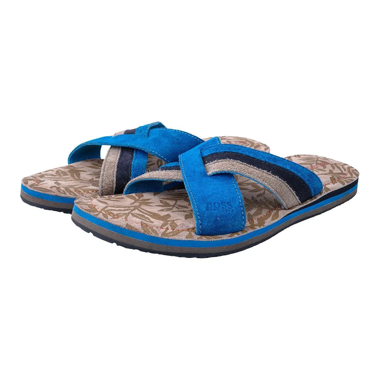 Boss Orange Rost Flat Casual Sandals Leather Blue Colour For Men