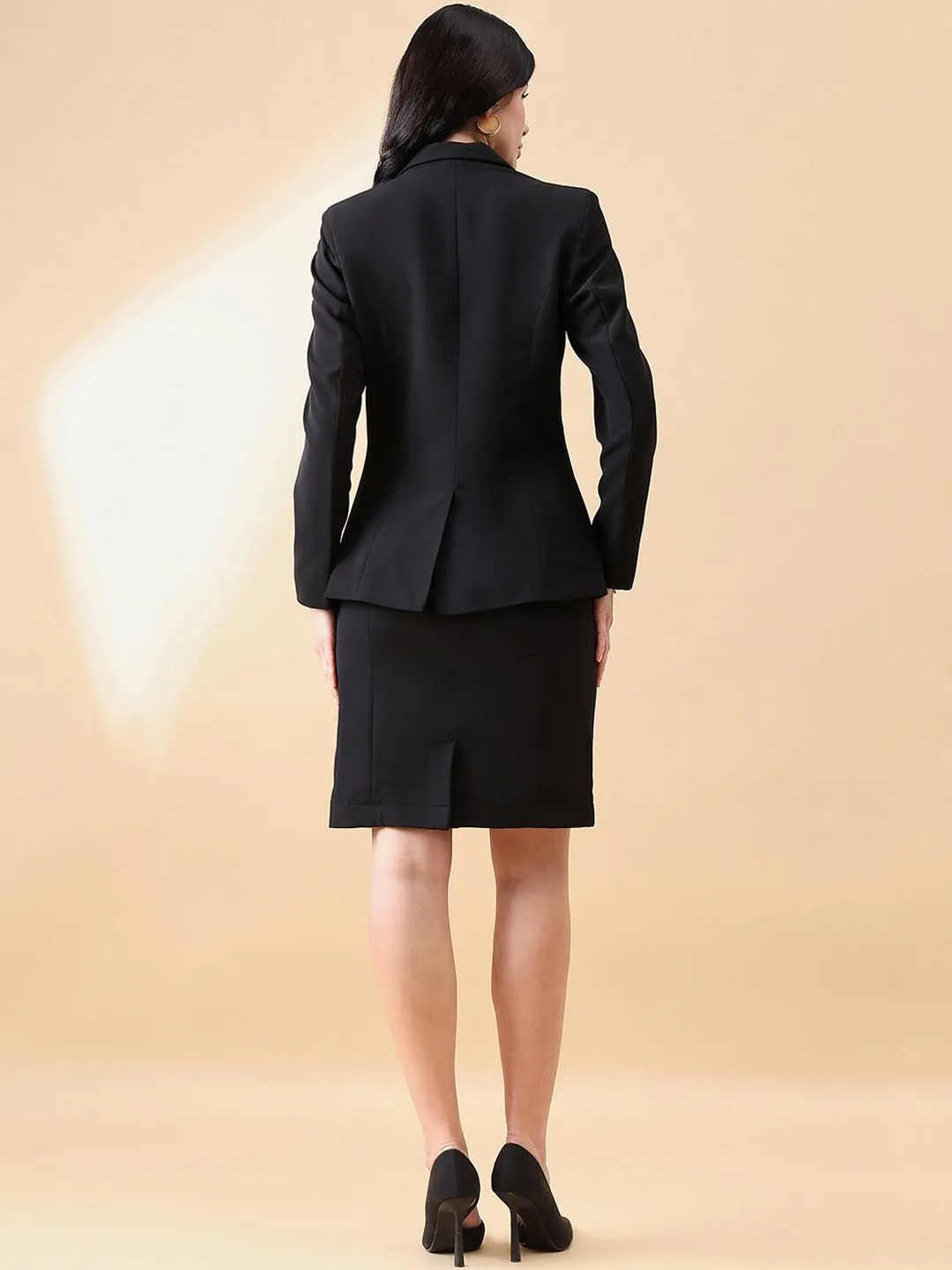 Business Formal Stretch Skirt Suit - Black