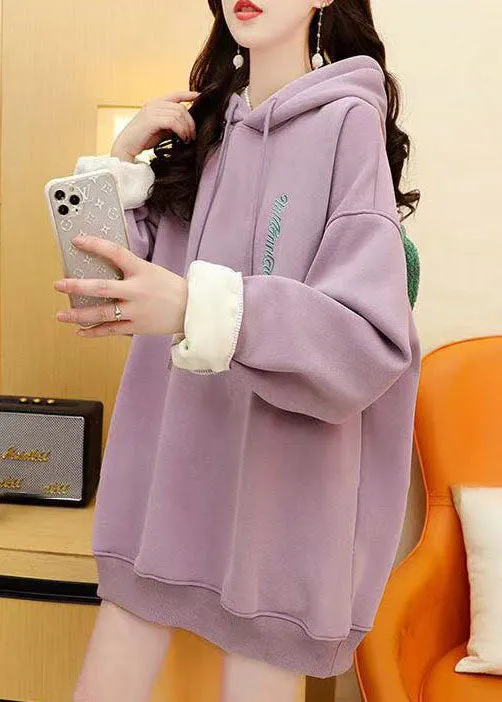 Chic Orange Hooded Graphic Warm Fleece Sweatshirts Tracksuits Winter