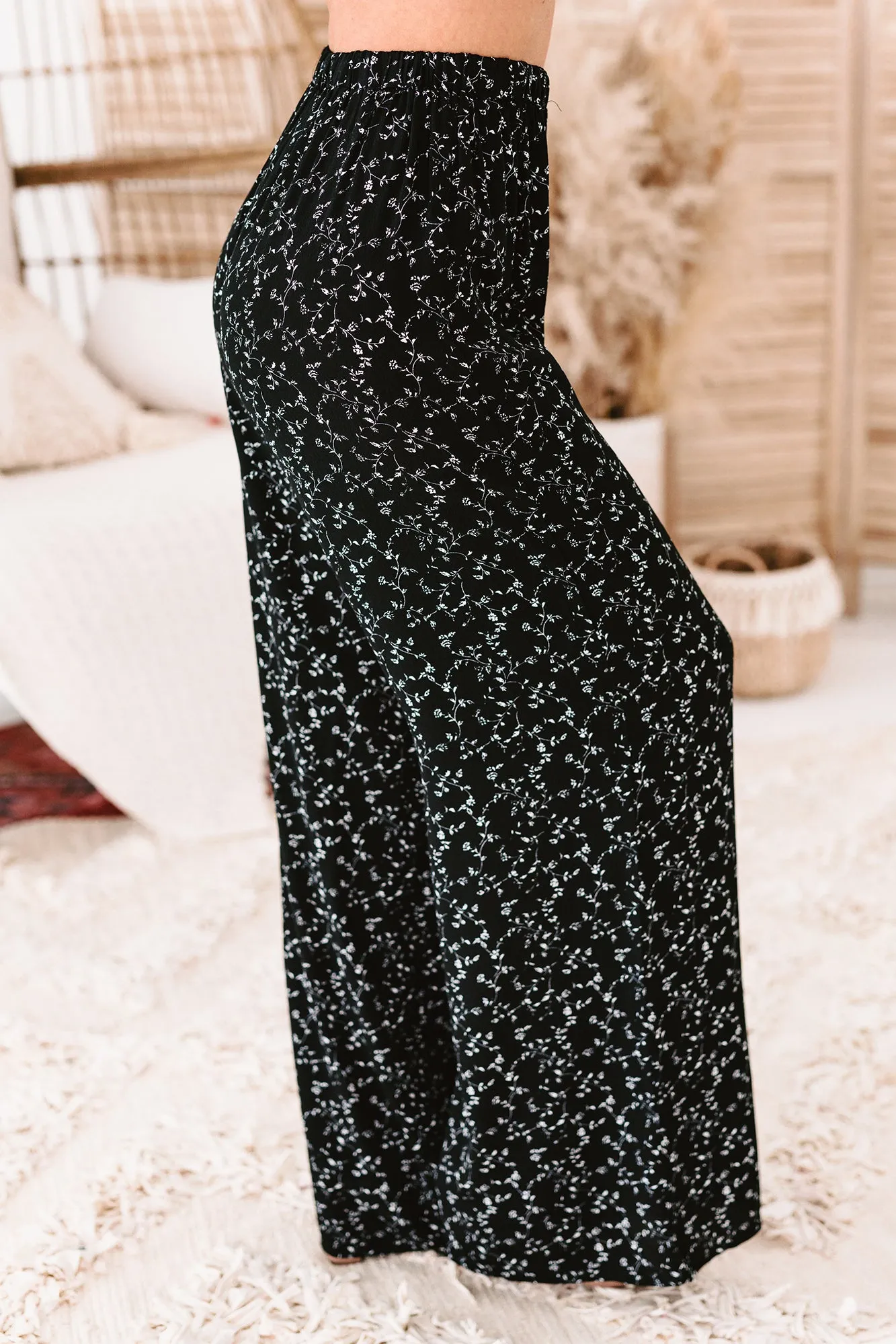 Completely Captivated Floral Wide Leg Pants (Black/White)