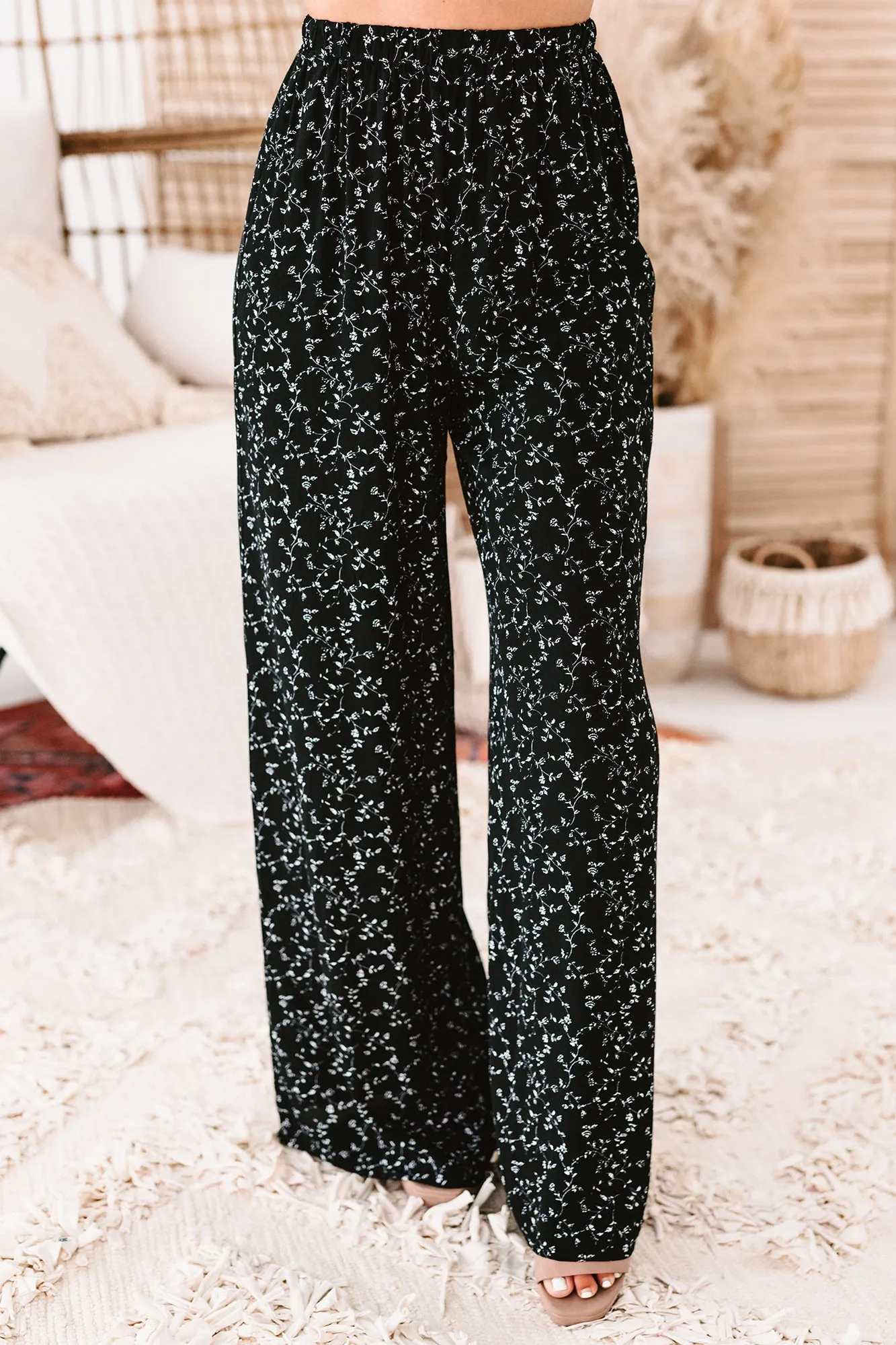 Completely Captivated Floral Wide Leg Pants (Black/White)