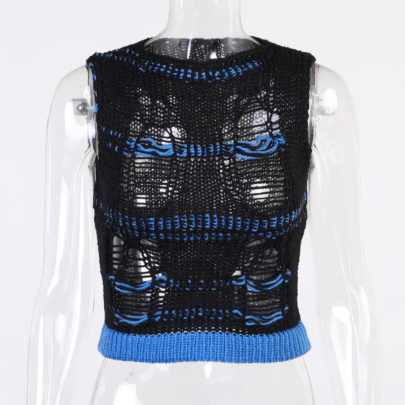 Contrast Perforated Wool Vest