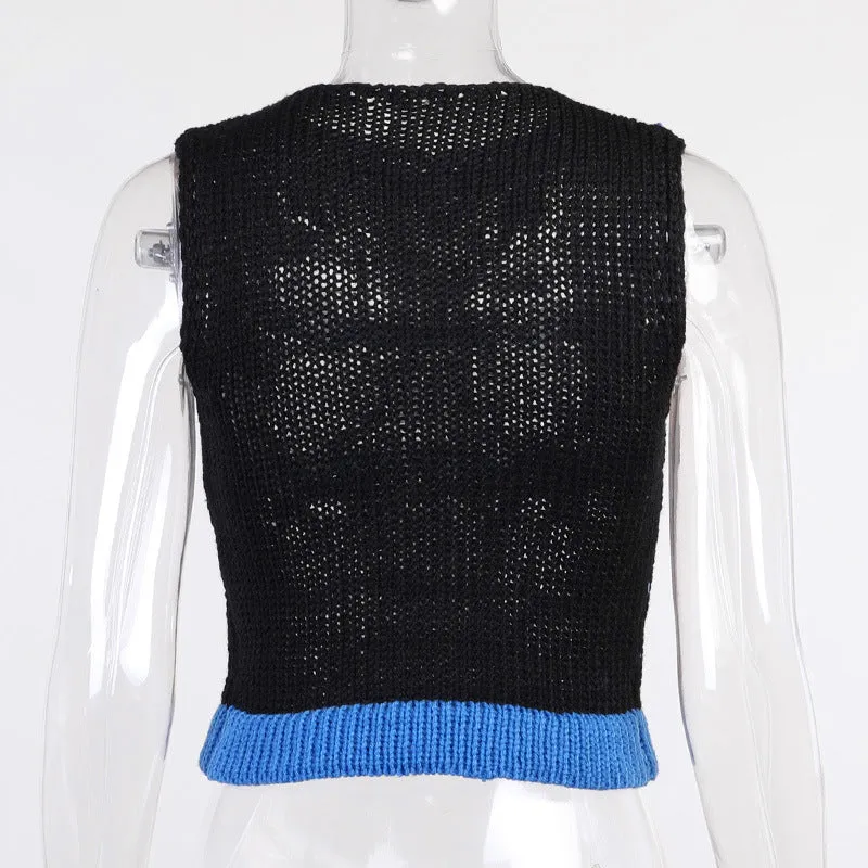 Contrast Perforated Wool Vest