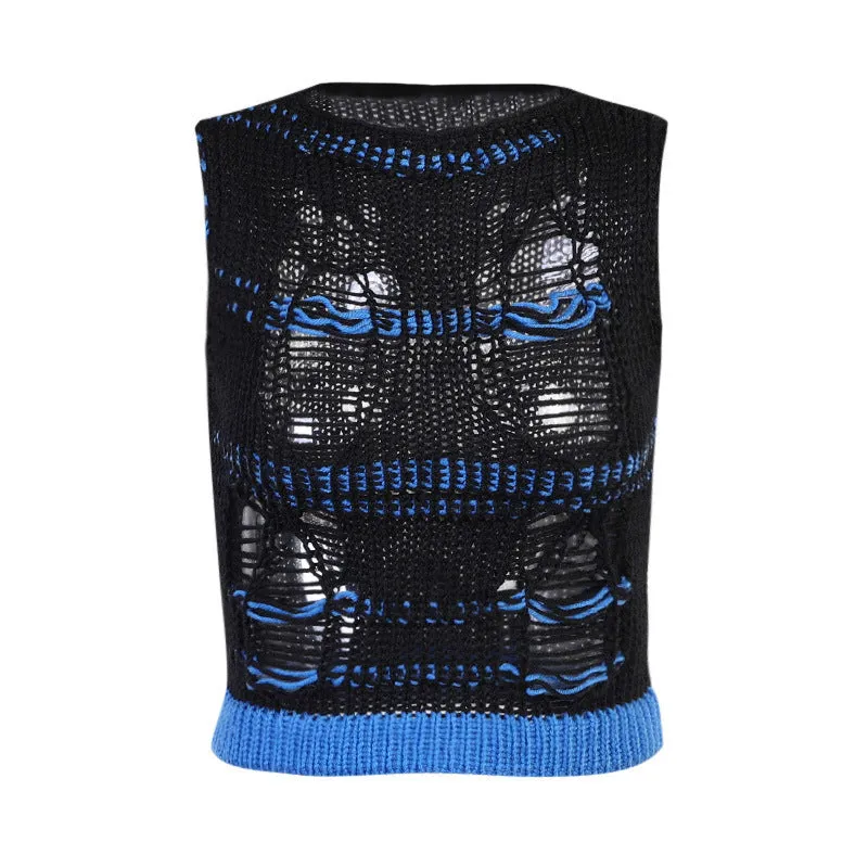 Contrast Perforated Wool Vest