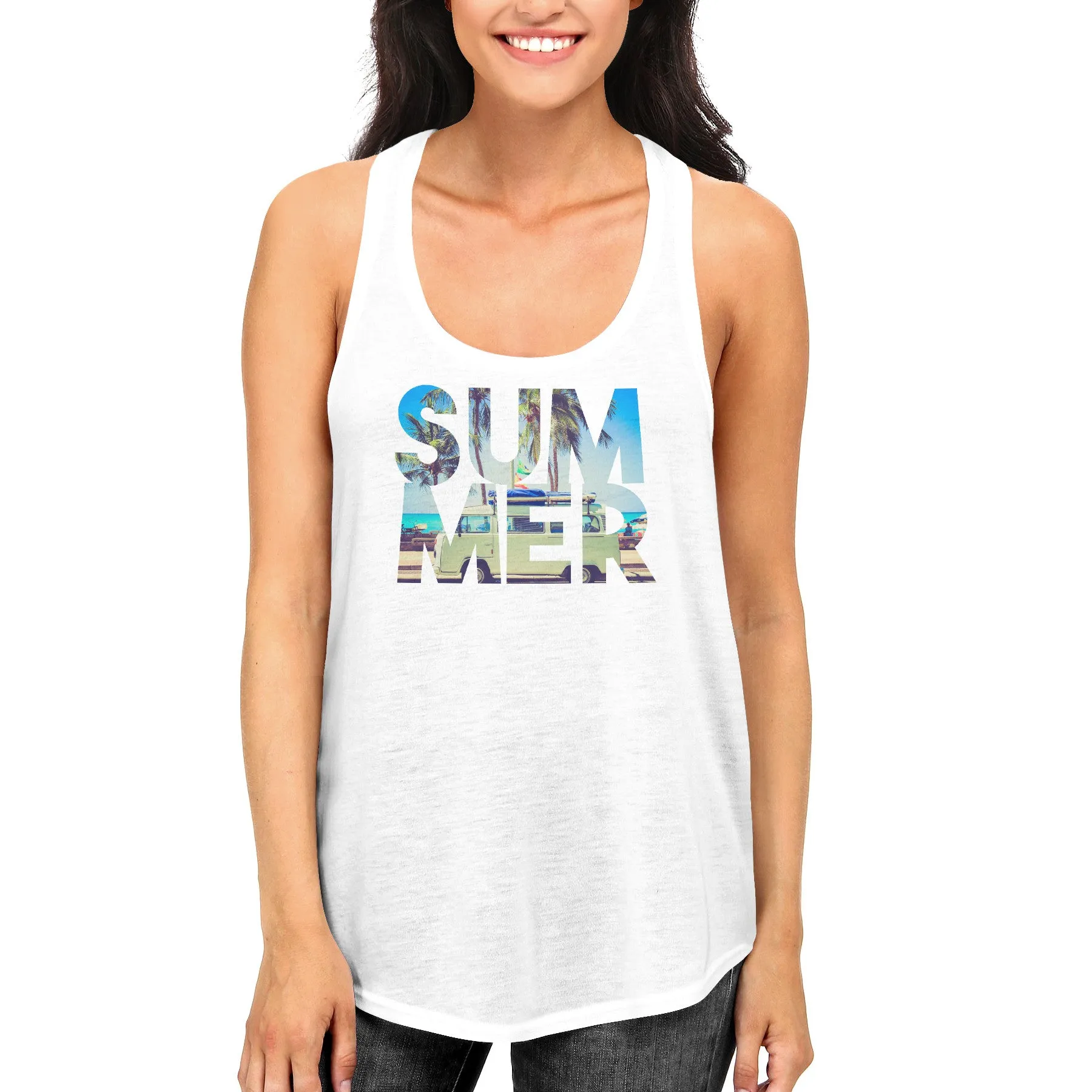 Cute Summer White Tank Tops For Women and Girls Hot Summer Days Racerback Tanks