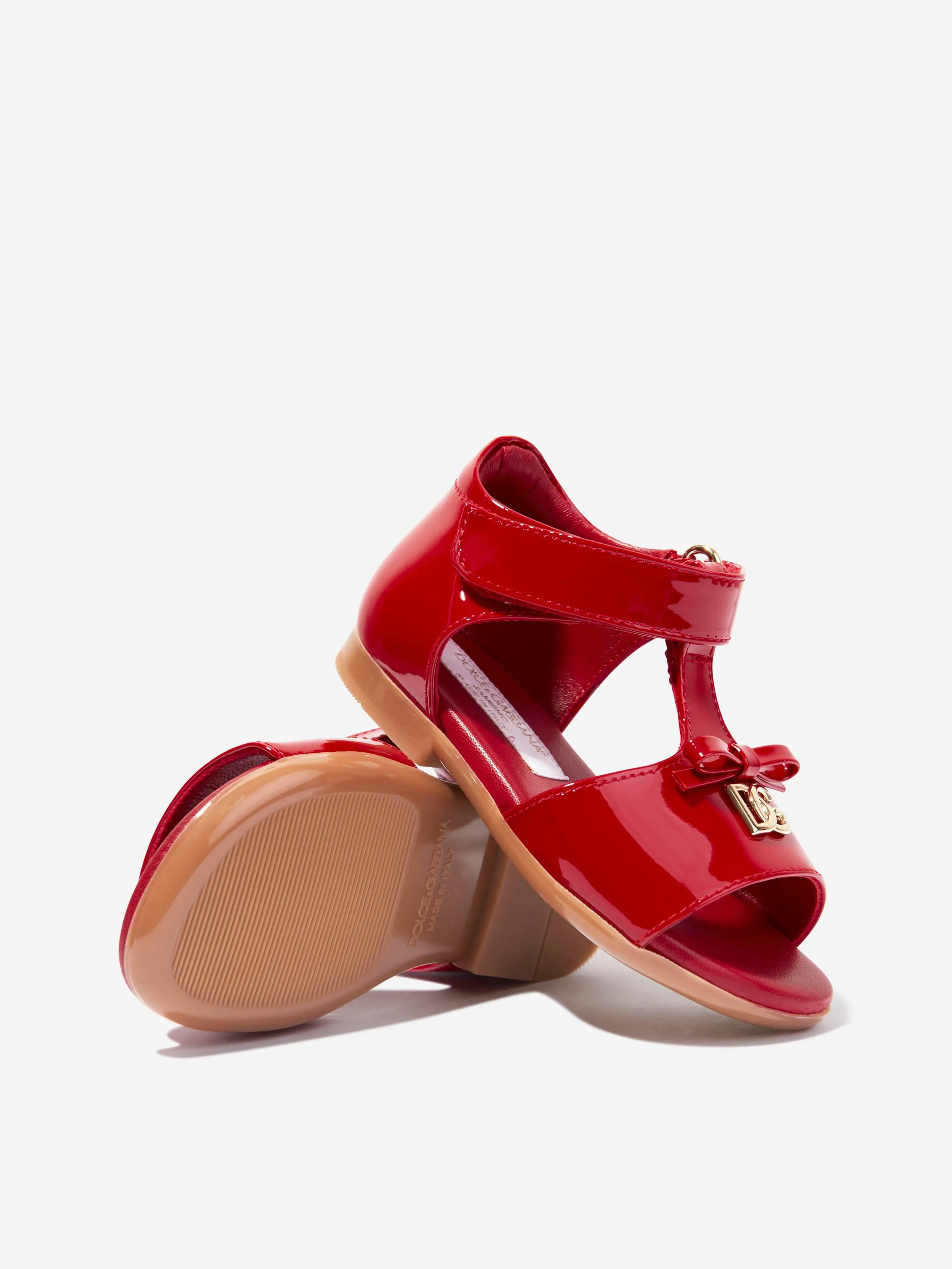 Dolce & Gabbana Girls Patent Leather Sandals in Red