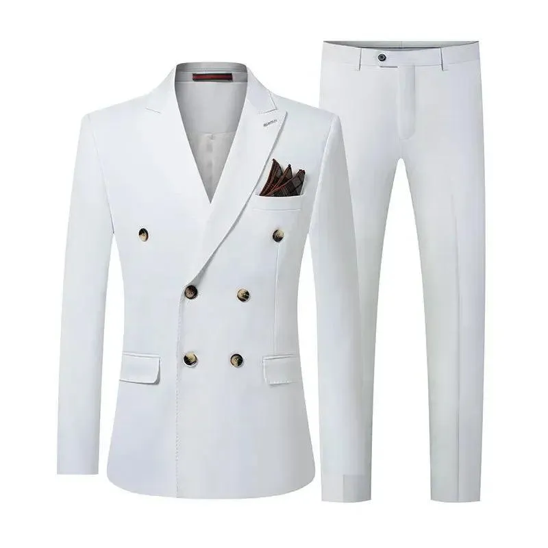 Double-Breasted Solid Men Suit - Business Formal