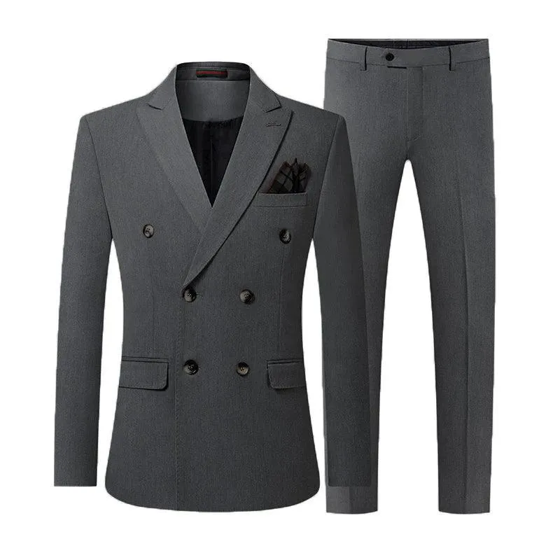 Double-Breasted Solid Men Suit - Business Formal