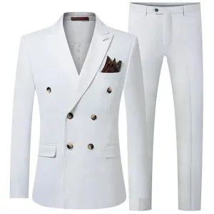 Double-Breasted Solid Men Suit - Business Formal