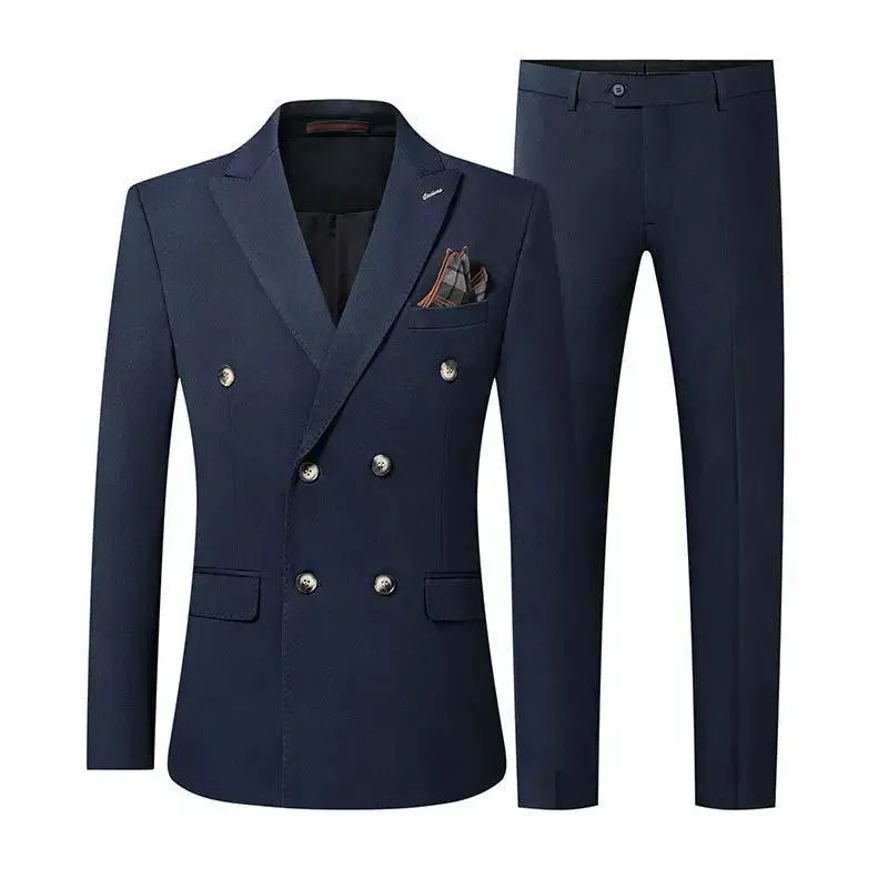 Double-Breasted Solid Men Suit - Business Formal