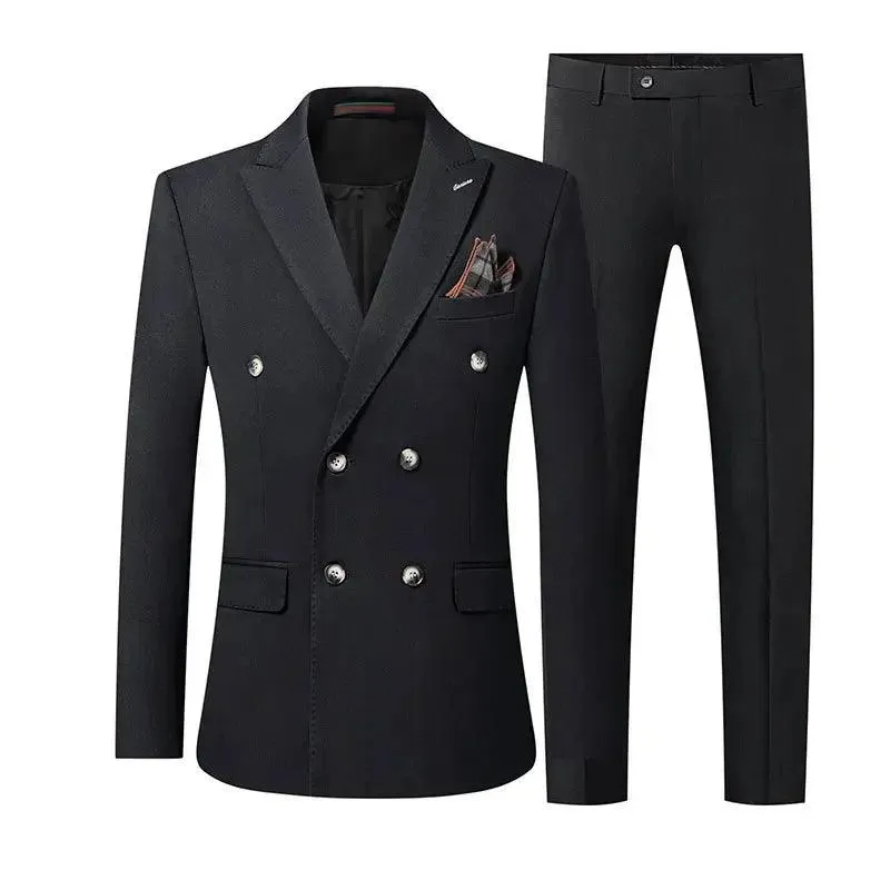 Double-Breasted Solid Men Suit - Business Formal