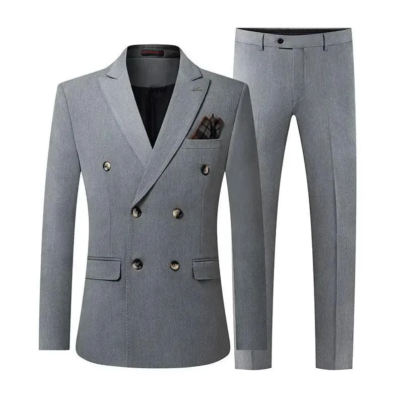 Double-Breasted Solid Men Suit - Business Formal