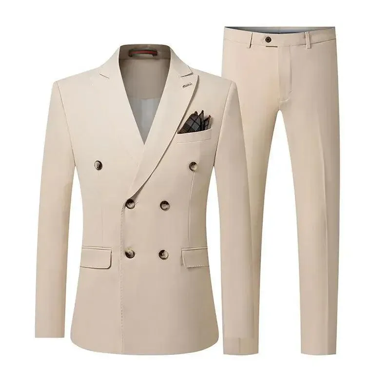 Double-Breasted Solid Men Suit - Business Formal