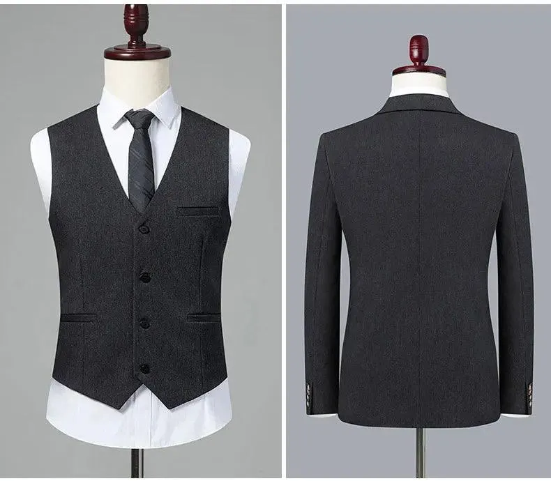 Double-Breasted Solid Men Suit - Business Formal