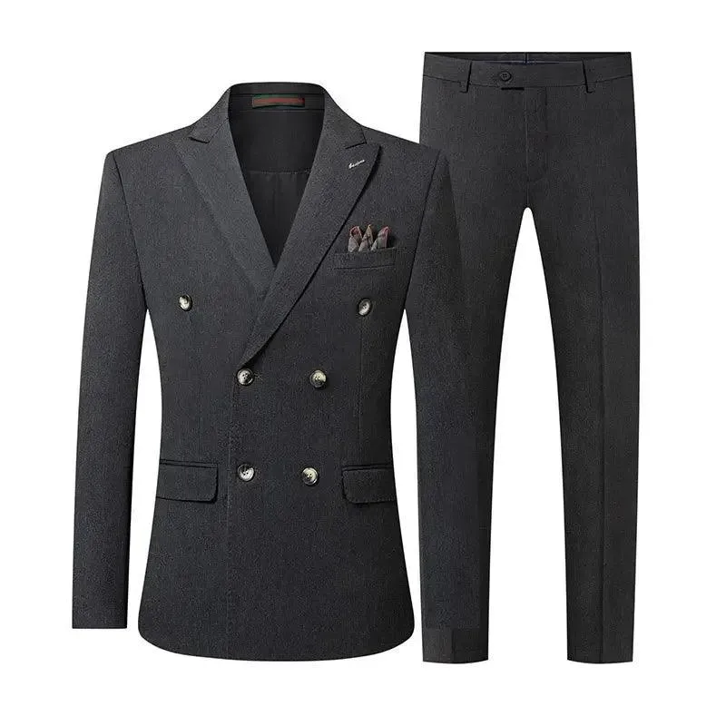 Double-Breasted Solid Men Suit - Business Formal