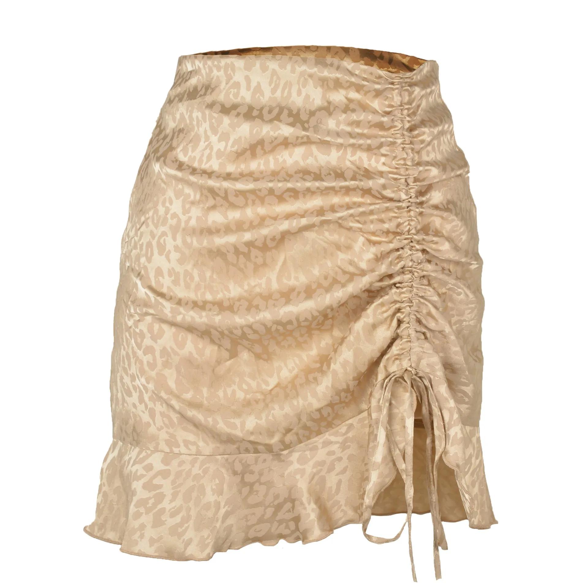 Drawstring Pleated Leopard Sexy Jacquard Satin Mermaid Skirts