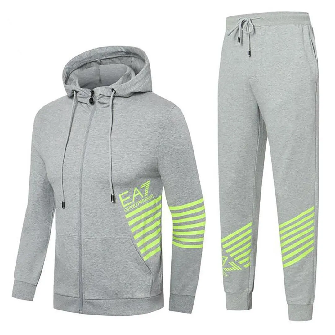 EA7 Men's Zip Through Hooded Tracksuit-Ash