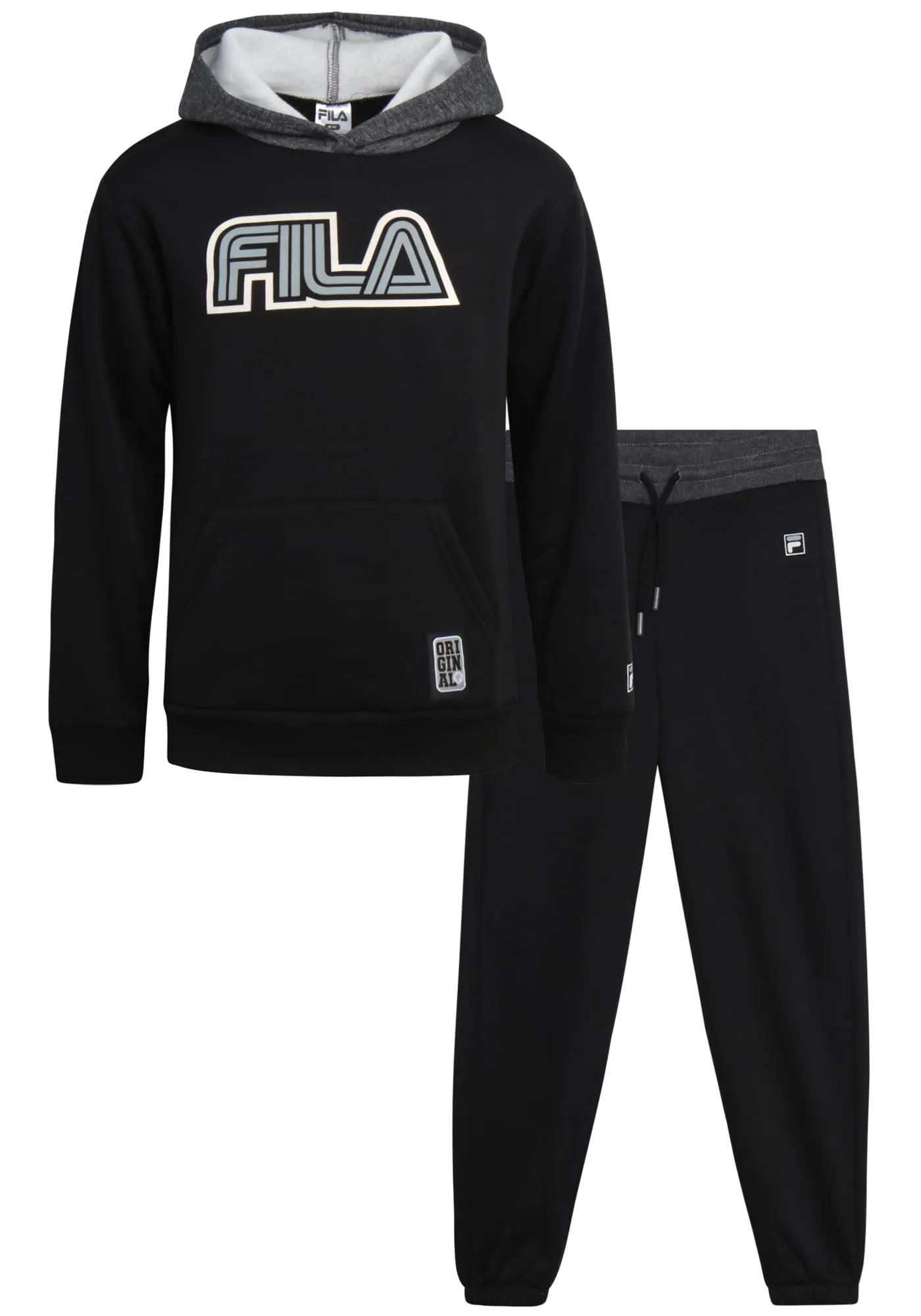 Fila Boys' Sweatsuit Set - 2 Piece Athletic Hoodie Sweatshirt and Active Jogger Sweatpants - Boys Activewear Jogset (8-12), Size 8, Black