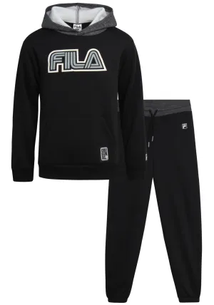 Fila Boys' Sweatsuit Set - 2 Piece Athletic Hoodie Sweatshirt and Active Jogger Sweatpants - Boys Activewear Jogset (8-12), Size 8, Black