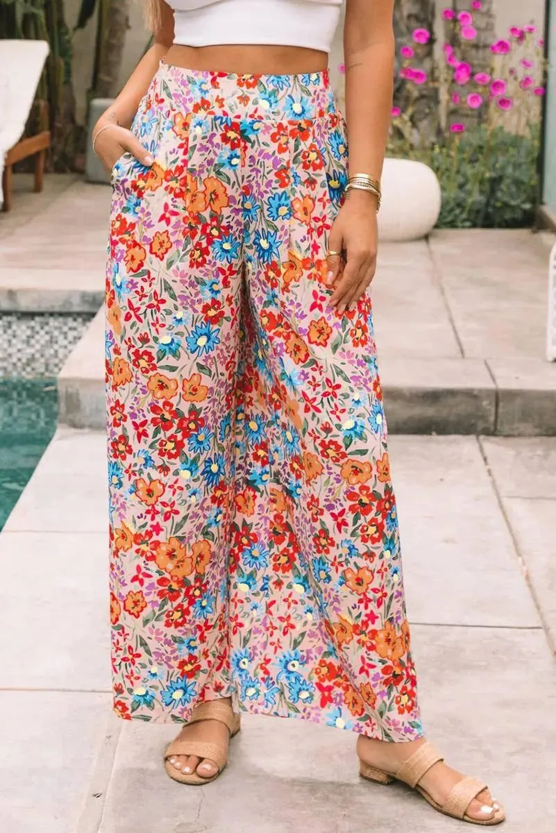 Get Noticed in Multicolor Floral Wide Leg Pants! Shop Now