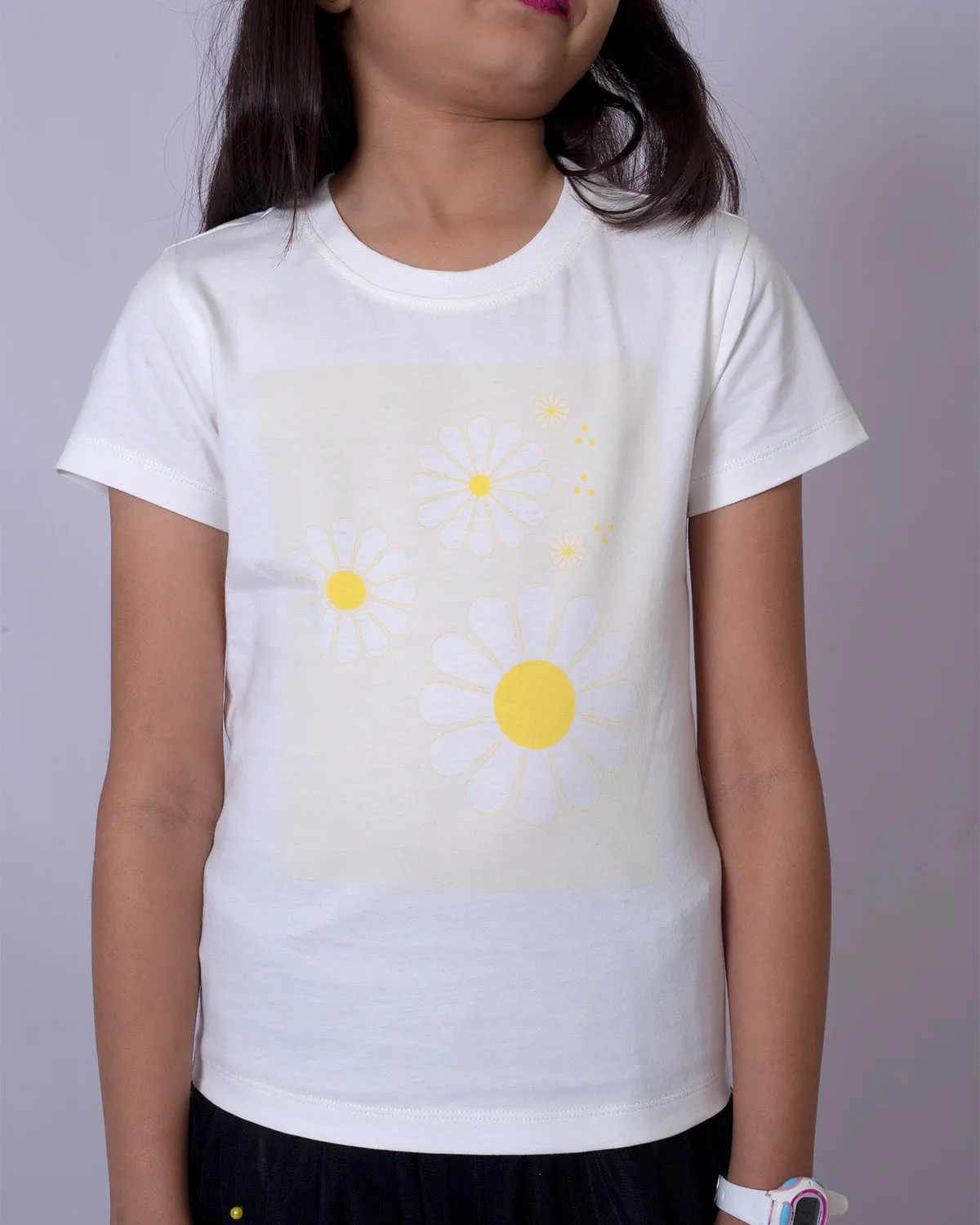 Girls Ecru Floral Printed T-Shirt