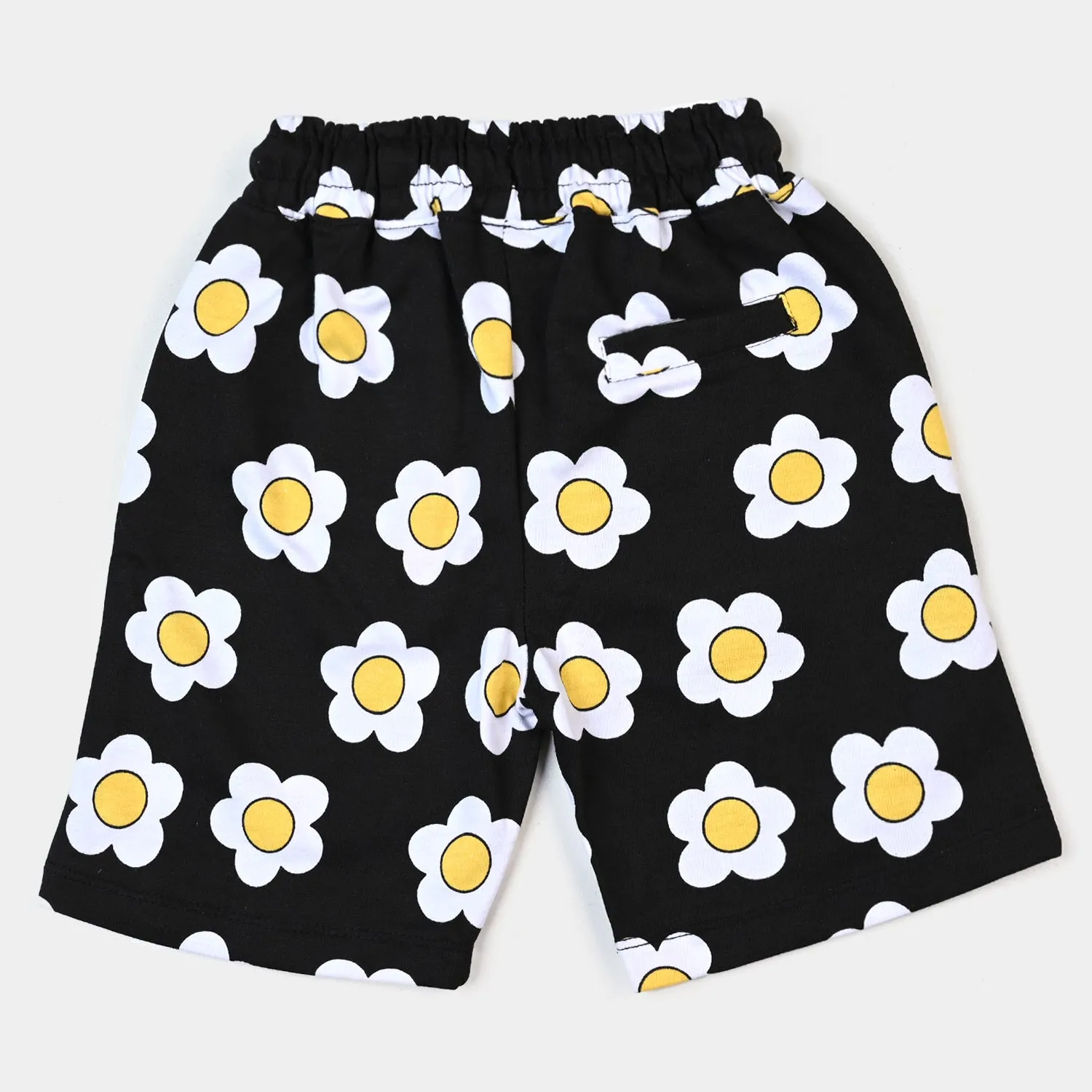 Girls Terry Short White Flower - Jet Black