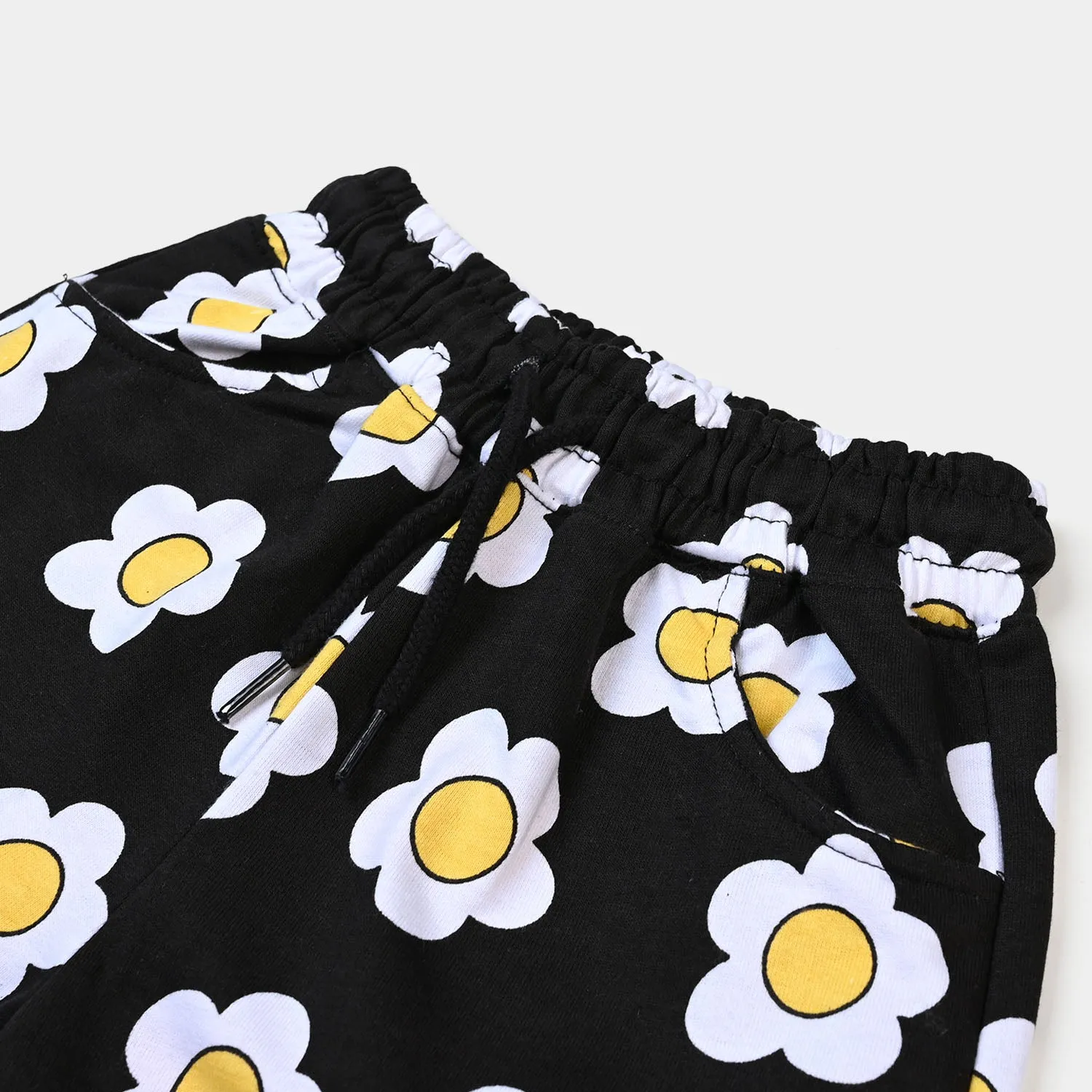 Girls Terry Short White Flower - Jet Black