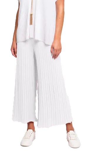 Giuliana Plisse-Look Cropped Wide Leg Pants; White