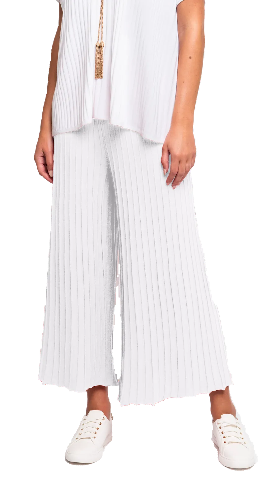 Giuliana Plisse-Look Cropped Wide Leg Pants; White