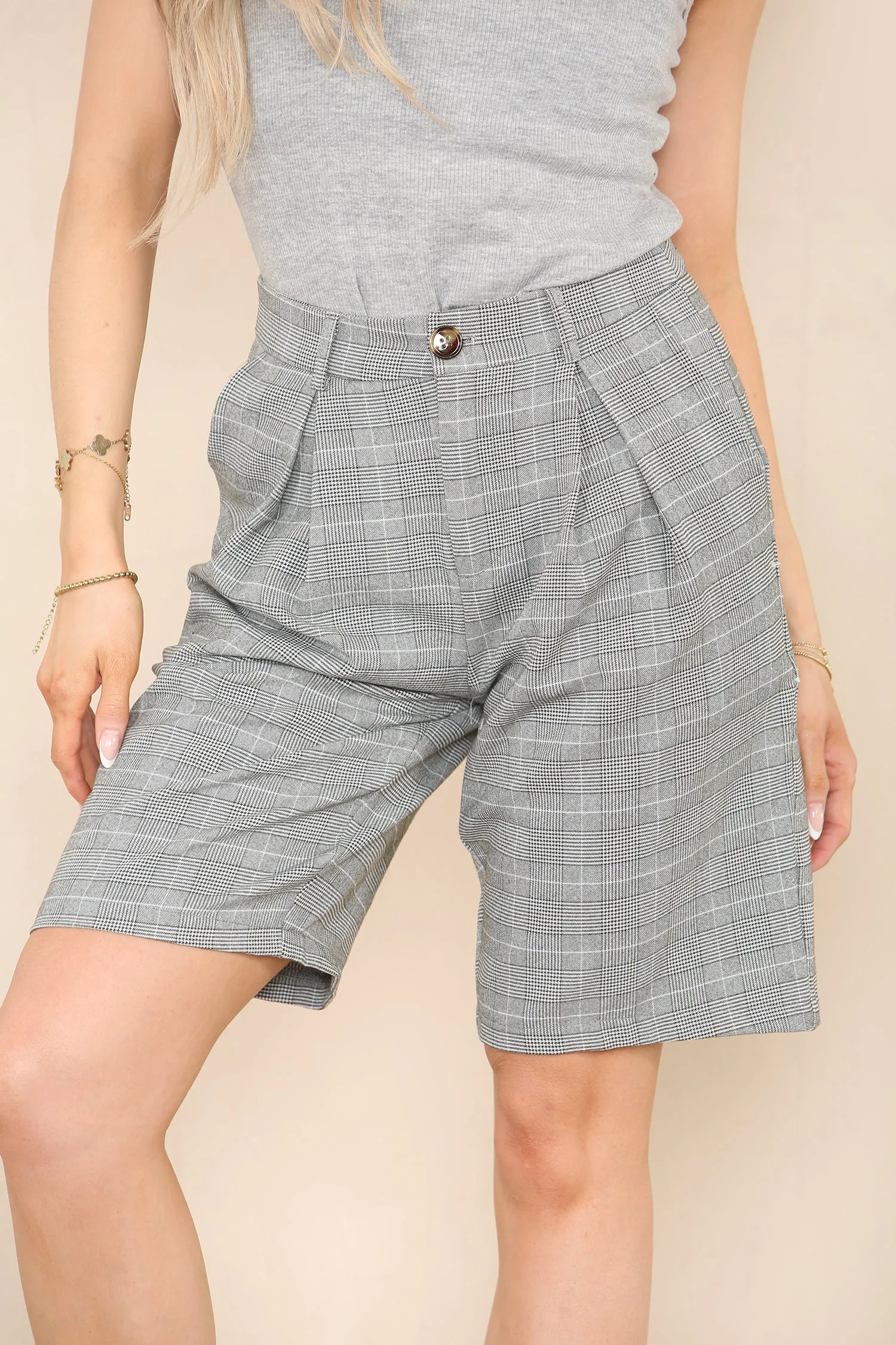 Grey Check Shorts