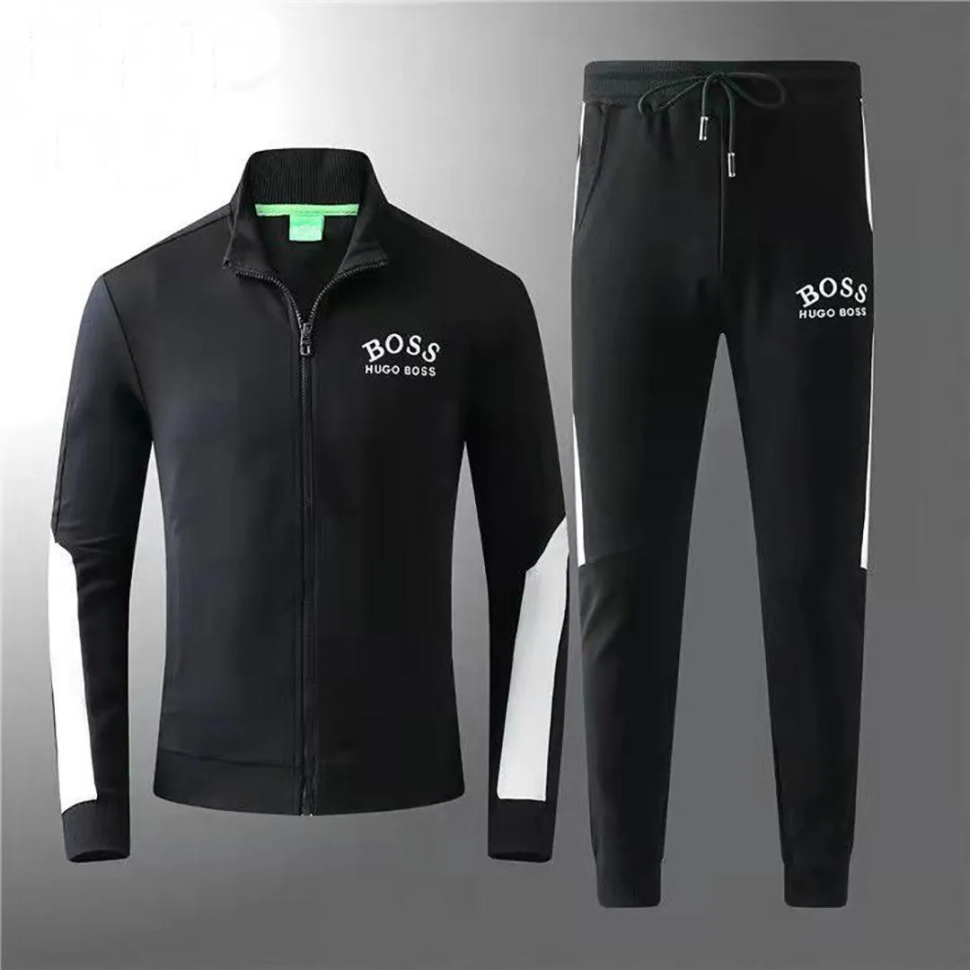 HB Branded Two Piece Cotton Designed Zip Up Track Suit - Black