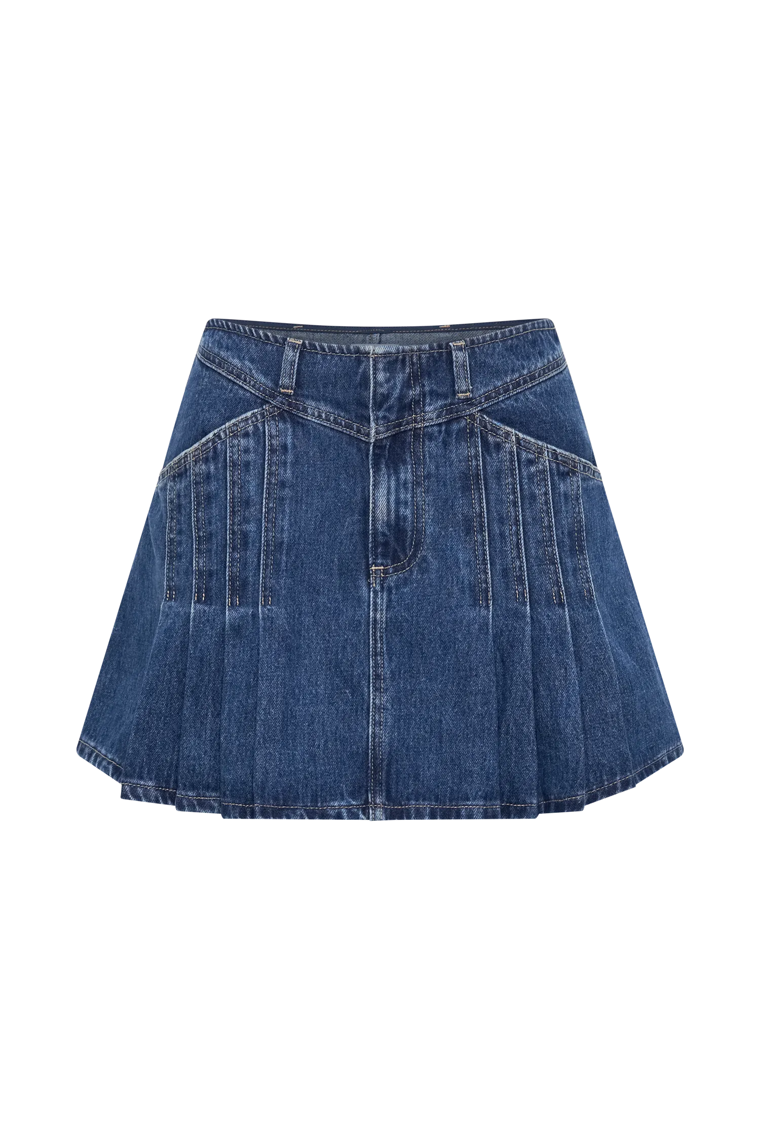 Heather Denim Pleated Mini Skirt - Dark Blue