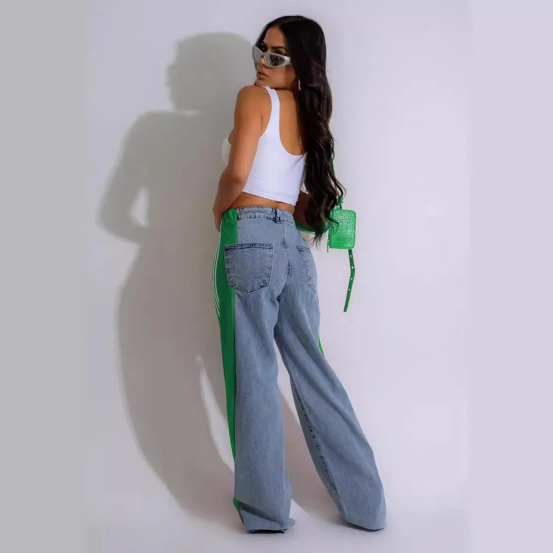 High-waist wide-leg denim pants